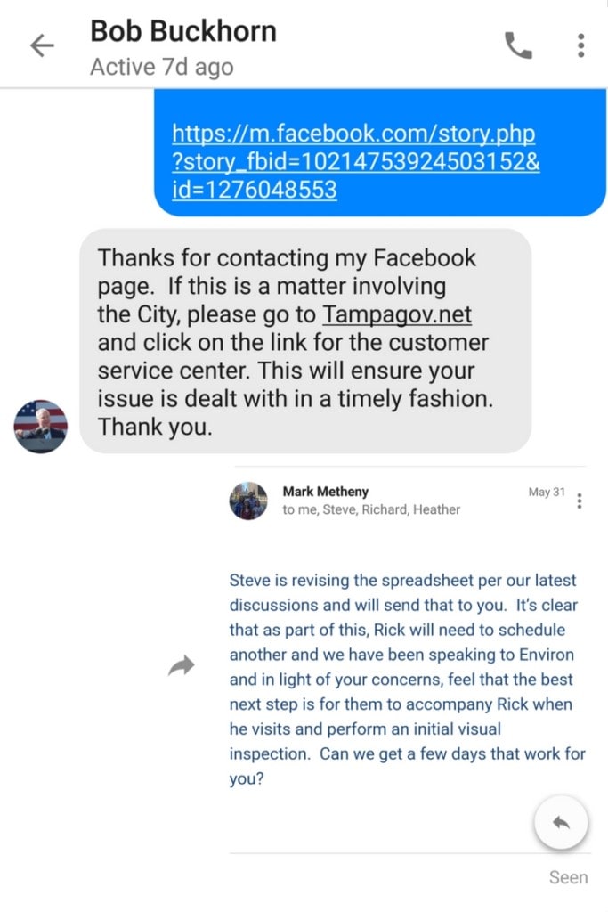 facebook message 2 to mayor bob buckhorn lennar complaints 10162017